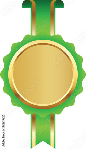 Elegant Gold Award Badge with Ribbon. Luxury Medal Clipart for Certificates, Prizes, and Winner Recognition Design.