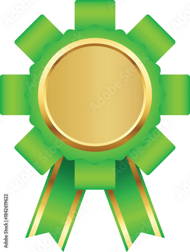 Shiny Golden Ribbon Medal. Premium Blank Award Label for Celebration, Sports, and Honor Achievement Designs.