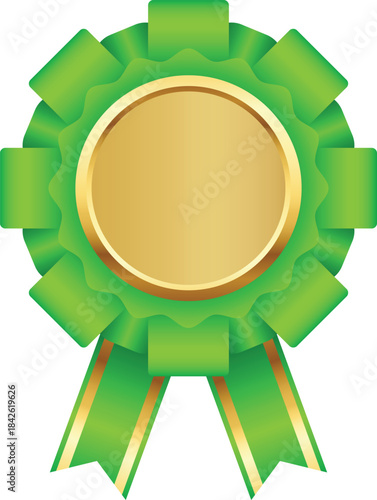 Glossy Gold Prize Badge. Luxury Ribbon Emblem Mockup for Certificate, Banner, and Reward Template.