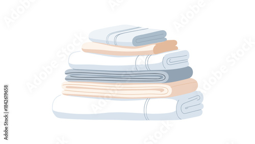 Stack of pastel colored towels in blue, pink and white hues, folded and layered on top of each other