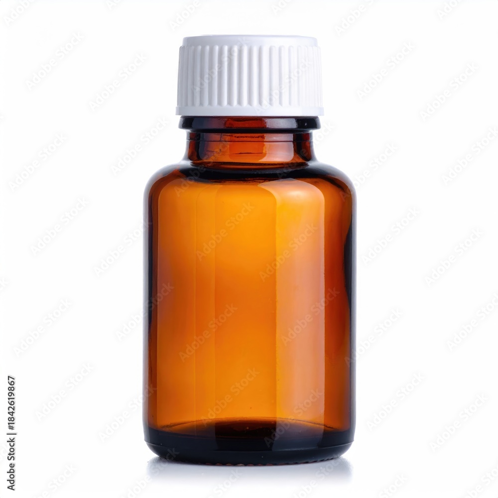 Fototapeta premium Amber bottle with white cap, isolated