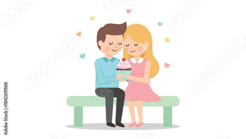 Love's Sweet Gesture: A tender moment unfolds as a couple exchanges a cupcake adorned with a heart-shaped cherry. Expressing affection with simplicity and joy.