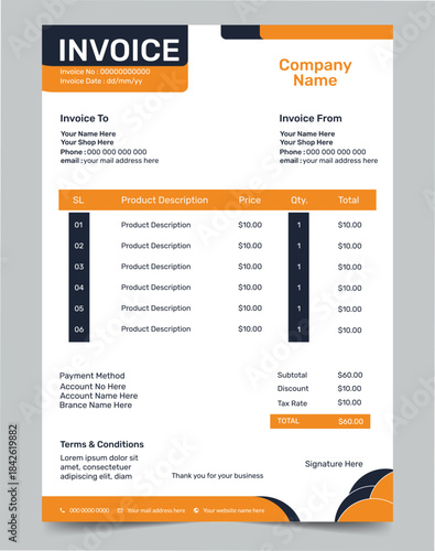 clean invoice design template and vector