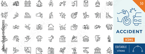 Accident icon collection set. Editable stroke.