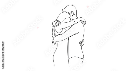 Embracing Moments of Connection: A line drawing encapsulates the tender act of a couple embracing, conveying the profound intimacy and bond of love.