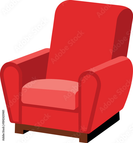 Red Recliner Chair with High Backrest and Wooden Base