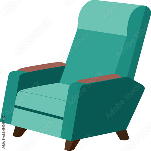 Teal Upholstered Recliner Chair with Wooden Legs