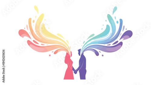 Rainbow Union: Silhouette figures, bathed in a spectrum of vibrant colors, stand united in a symbol of love, equality, and pride.
