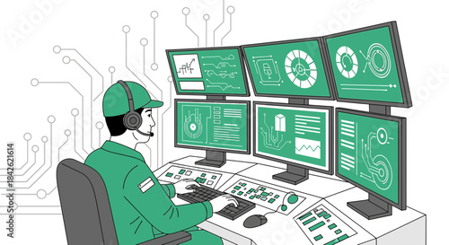 Centralized control room environment illustration for management and observation systems