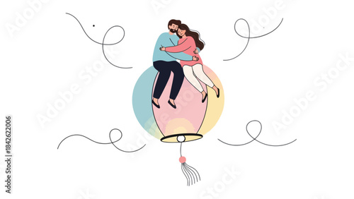 Embrace of Love on Lantern: A tender moment unfolds as a couple embraces atop a gently illuminated lantern, symbolizing warmth, intimacy, and the promise of shared dreams.