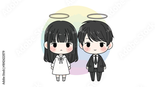 Cherubic Figures: A sweet and whimsical illustration of two angelic figures, exuding a sense of purity and innocence. The soft hues of the background enhance the delicate nature of the artwork.