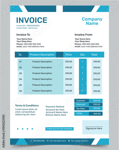 Invoice design template with creative style.