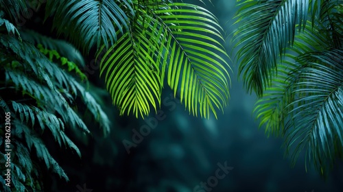 Lush Green Palm Leaves in Dense Tropical Environment
