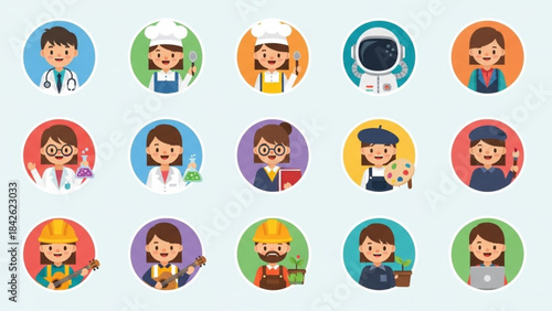 Happy Female Professionals – Cute Cartoon Characters Vector Bundle