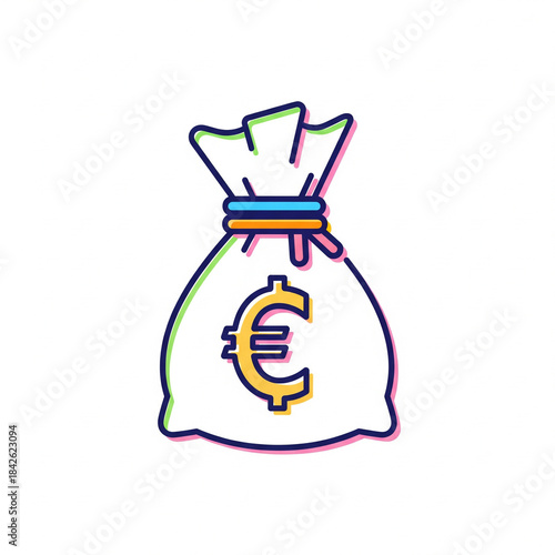 A simple line drawing of a money bag with a euro symbol