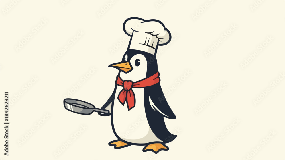 Obraz premium Vintage Penguin Chef Mascot Retro Kitchen Illustration