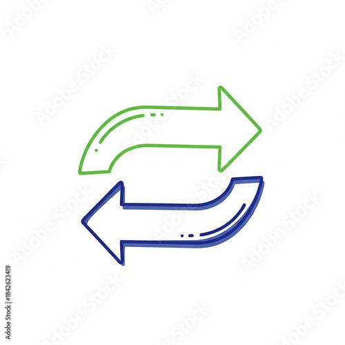 Two curved arrows green and blue facing opposite directions