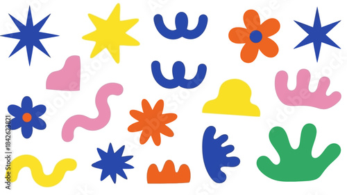 Vibrant Abstract Organic Shapes Collection on White Background, Modern Graphic Elements