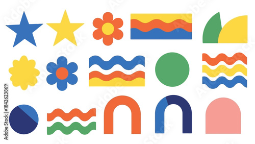 Vibrant Abstract Geometric Shapes and Forms in a Playful Flat Design Style