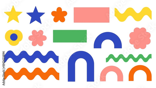 Abstract Geometric Shapes Collection: Stars, Flowers, Arches, Waves, Rectangles