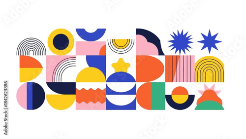 Vibrant Abstract Geometric Shapes Composition, Colorful Modern Design Elements