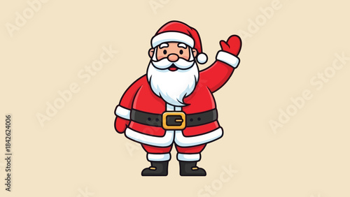Cartoon Santa Claus Waving Hand, Christmas Character Illustration on a Light Background