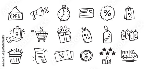 Loyalty card hand drawn doodle element icons. Symbol for Loyalty card, incentive program outline illustration icon