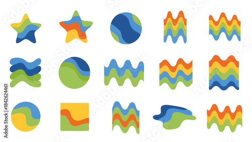 Abstract Colorful Wavy Shapes and Geometric Forms Set Vector