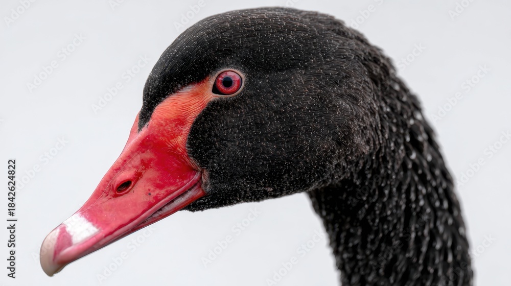 Fototapeta premium Black swan with red beak and eye