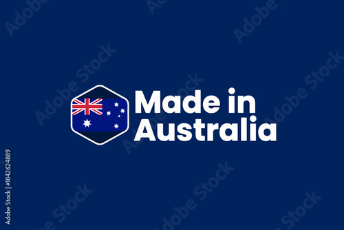 Made in australia text with australian flag emblem on blue background