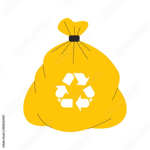 Yellow recycling bag with ecofriendly symbol for waste management