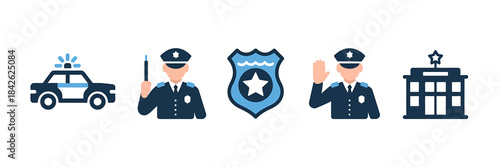 Police Icons Collection Featuring Badge and Officer