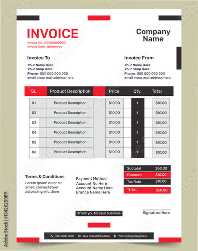 Invoice design template and Bill form business invoice.