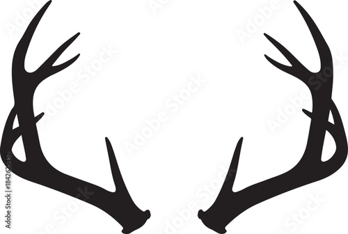 Symmetrical pair of black deer antler silhouettes for hunting and outdoor graphic design