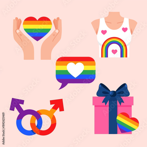 Elements collection for pride month celebration, vector flat design