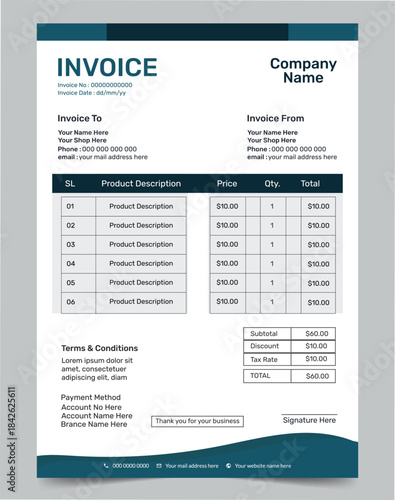Minimal and simple invoice template design.