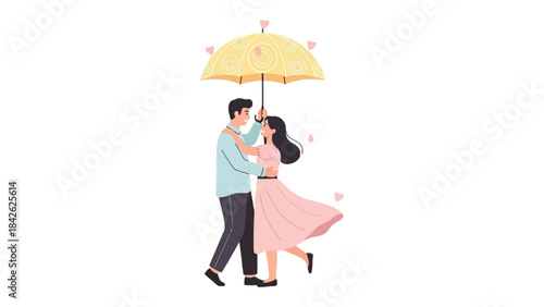 Love's Shelter: A couple finds sanctuary and connection under a whimsical umbrella, sharing a moment of tenderness and affection. 