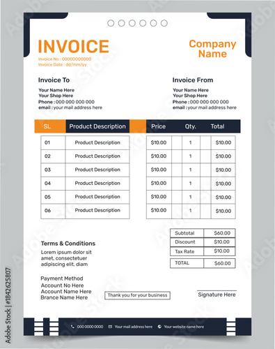 Unique invoice Template and Vector Business Stationery Design.
