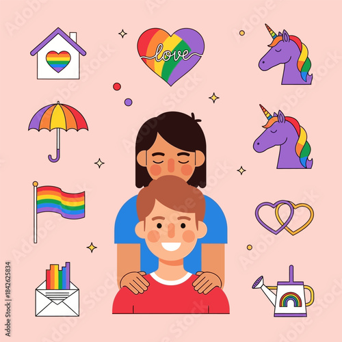 Elements collection for pride month celebration, vector flat design