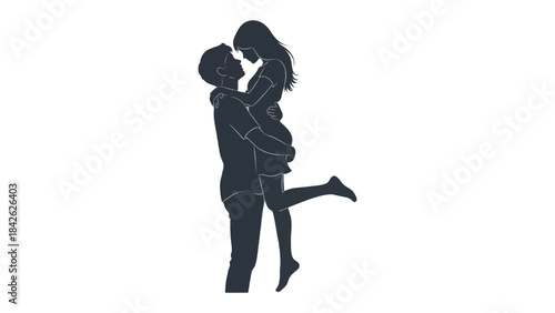 Love's Embrace: A silhouetted couple locked in an intimate moment, where love and connection intertwine in a tender embrace. The man holds the woman. A perfect depiction of love.