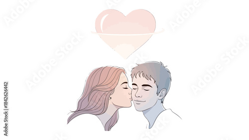 Whispered Affection: A tender kiss shared between a couple under the gentle glow of a symbolic heart. Capturing the intimacy and tender affection
