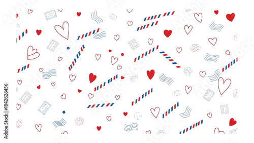 A Romantic Reverie: An artistic depiction of love, letters, hearts, and notes in a delicate dance of romance. A sweet invitation to send letters filled with love. 