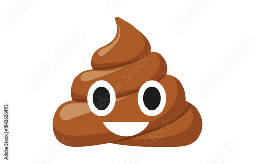 A cartoon illustration of a happy pile of poop emoji with a smiling face and large eyes