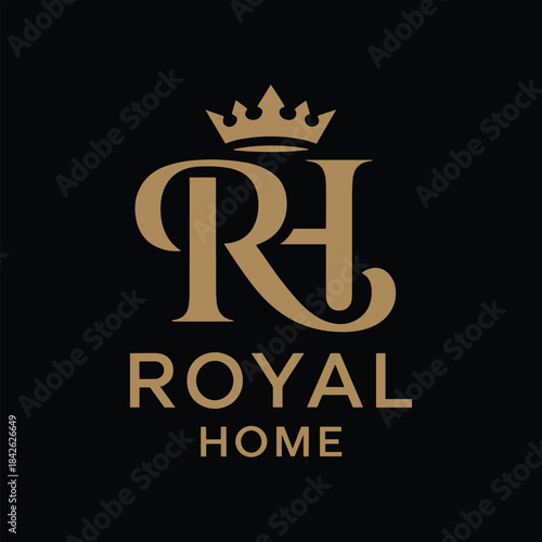 Golden royal home logo with crown on