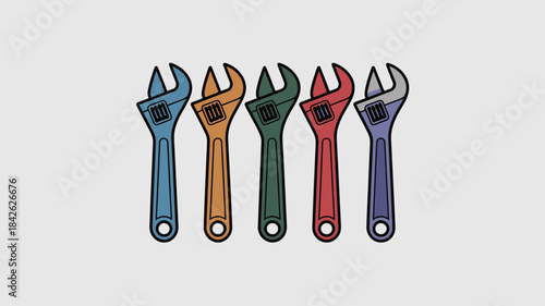 Adjustable Wrench Icon Set – Colorful Tool Spanner Vector Collection