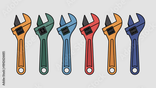 Adjustable Wrench Icon Set – Colorful Tool Spanner Vector Collection