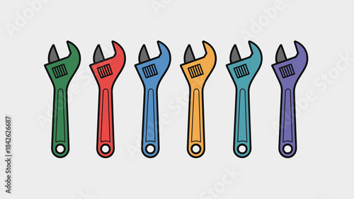 Adjustable Wrench Icon Set – Colorful Tool Spanner Vector Collection