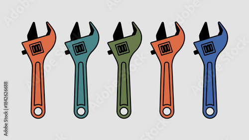 Adjustable Wrench Icon Set – Colorful Tool Spanner Vector Collection