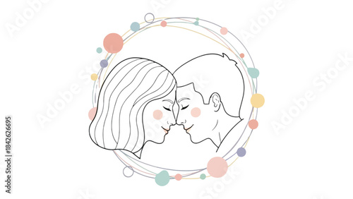 Gentle Embrace: Capturing the essence of romance, two figures find solace in a tender, intimate moment framed by a delicate circle, evoking feelings of love and connection.