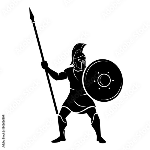 Ancient Spartan Warrior Silhouette – Greek Hoplite Spear Shield Vector